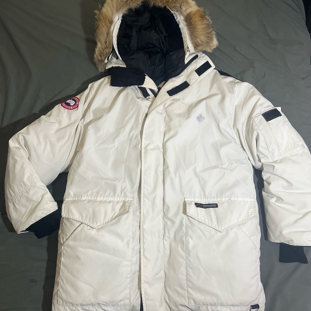Vintage Canada Goose HELI ARCTIC Fur Lined Down Parka - SIZE L/G - White